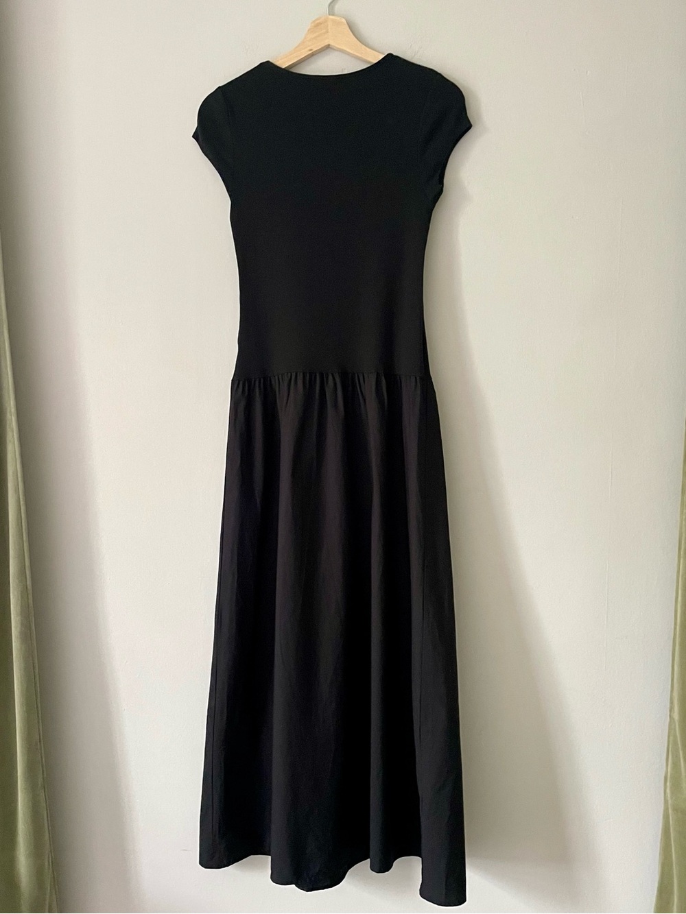 Mango Black Drop Waist Mixed Media Ribbed Cotton Poplin Maxi Dress - Picture 2 of 7
